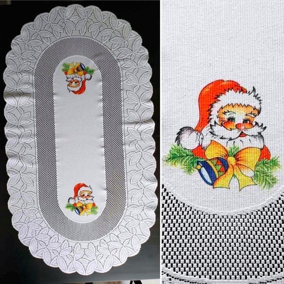 White Santa Clause Christmas Accent Tablecloth